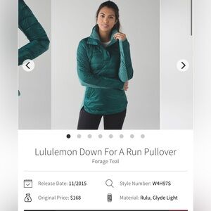 NWOT Lululemon Down For A Run Pullover Forage Teal